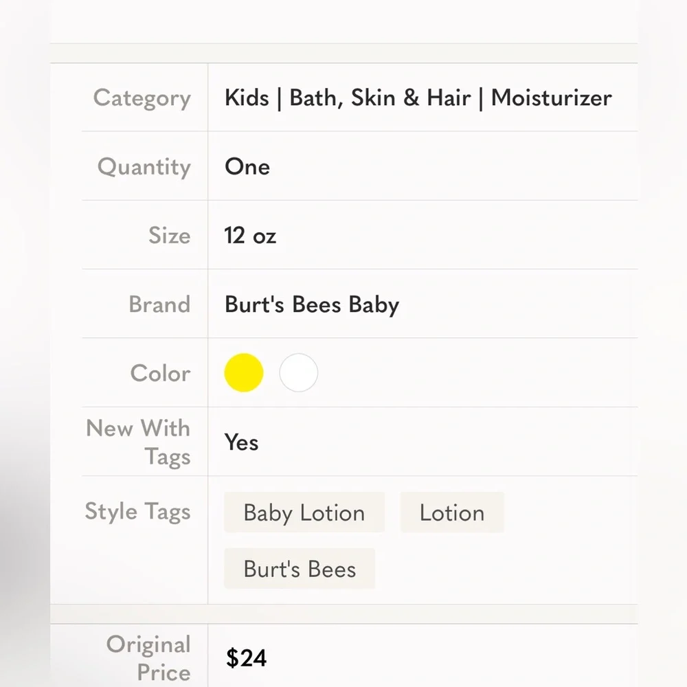12oz Burt's Bees Baby Nourishing Lotion New Unopened